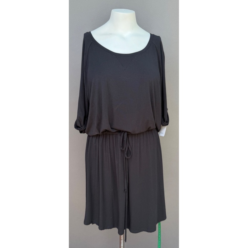 NEW Caslon Blouson Midi Dress XL Black Drawstring 3/4 Slv Sporty Scoop Capsule